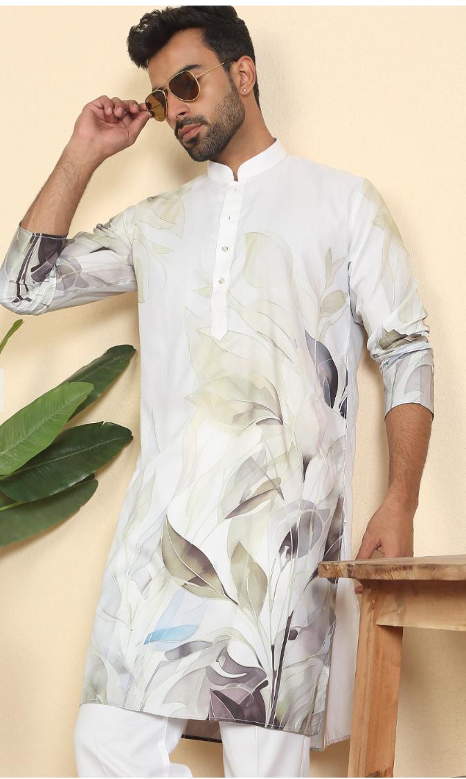 Leaf Printed Cotton Blend Straight  Kurta and Pyjama in Germany