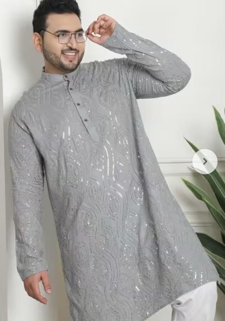 Men Embroidered Regular Fit Long Kurta and Pyjama in Germany