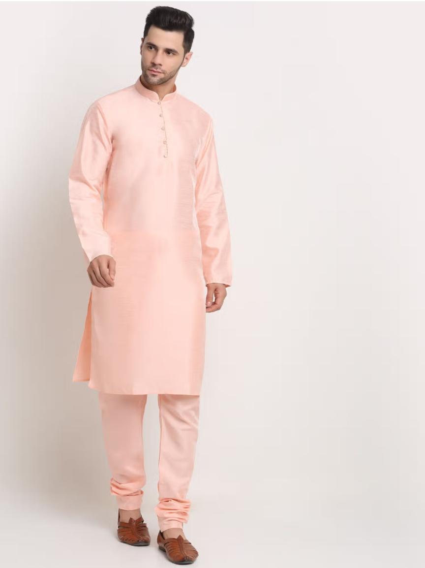 Men Peach Kurta & Churidar with Thread Work  Nehru Jacket and Pyjama in Berlin