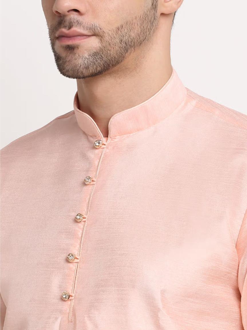 Men Peach Kurta & Churidar with Thread Work  Nehru Jacket and Pyjama in Berlin