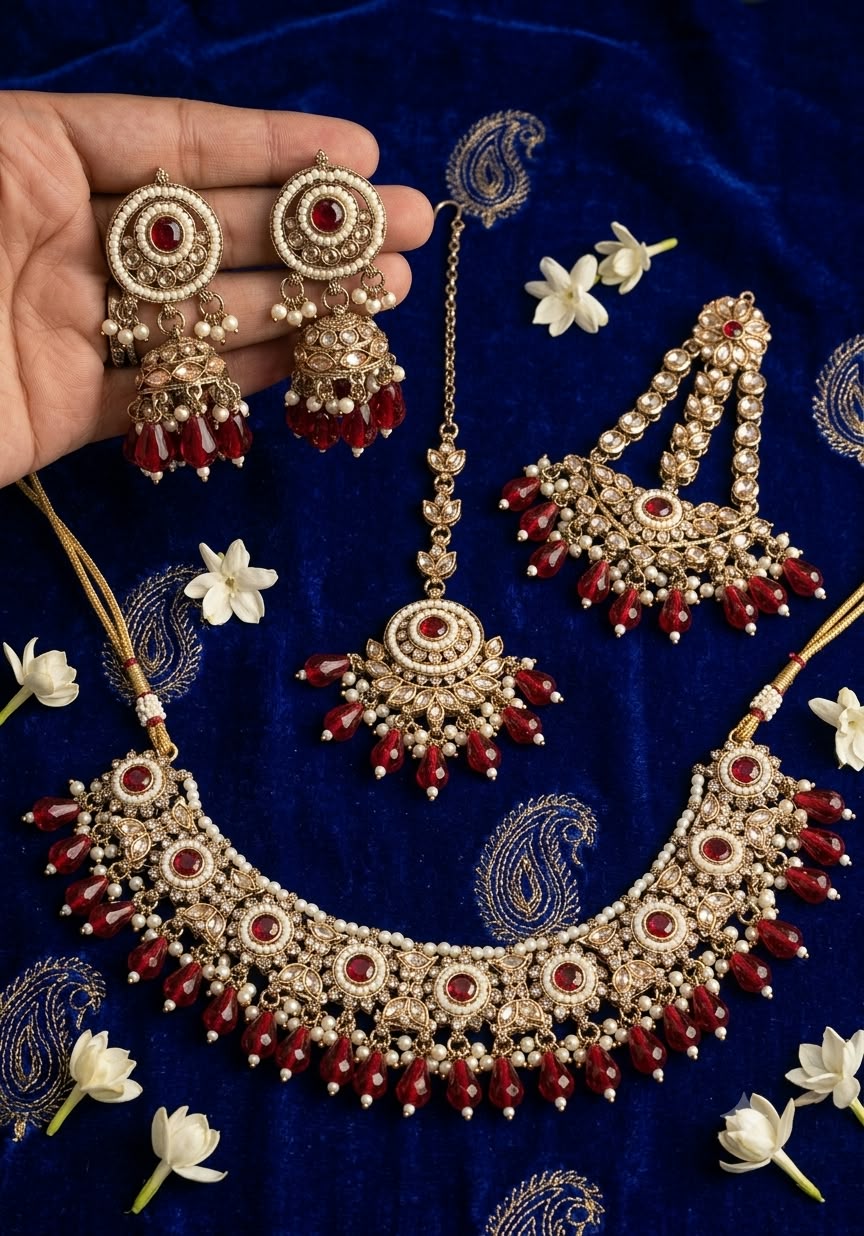 Traditional Mehandi Plated Reverse AD & Ruby Kundan Choker Set in Berlin