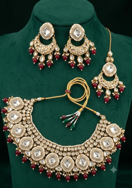 Traditional Gold Plated Maroon Kundan Choker Necklace Set in Berlin