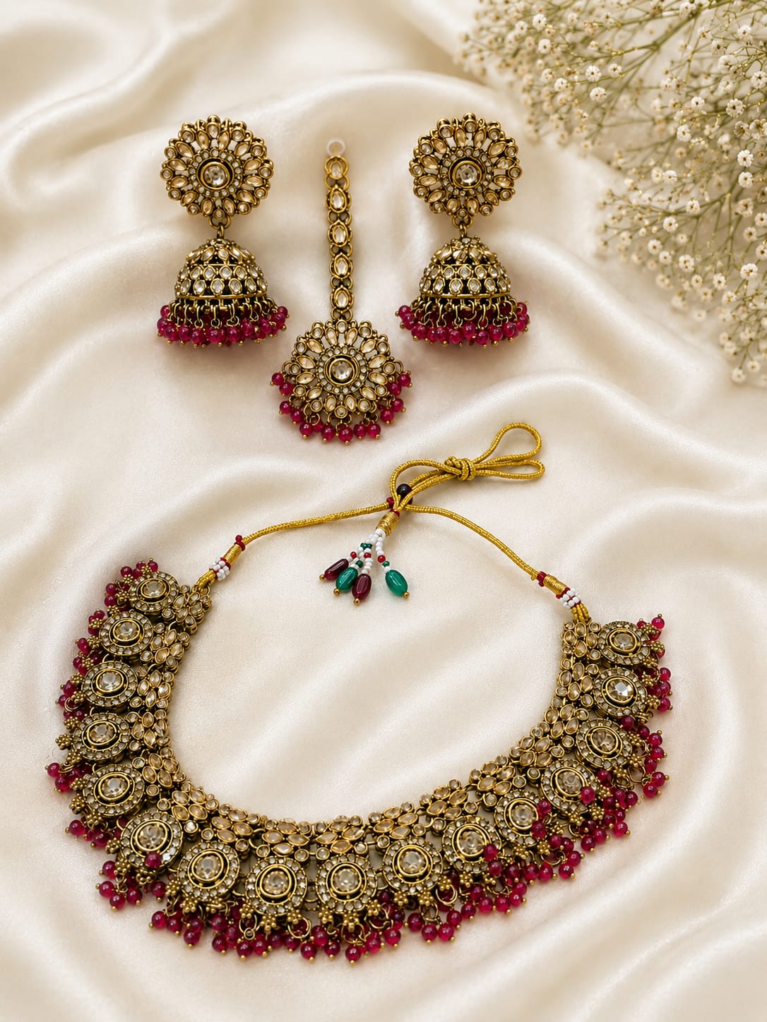 Antique Gold-Plated Kundan Polki Choker Necklace Set in Berlin