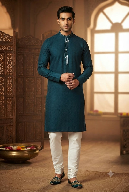Elegant Men's Teal Green Embroidered Kurta Set in Berlin