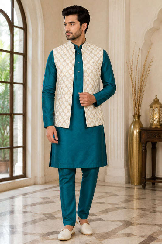 Men's Kurta Pajama with Embroidered Nehru Jacket in Germany