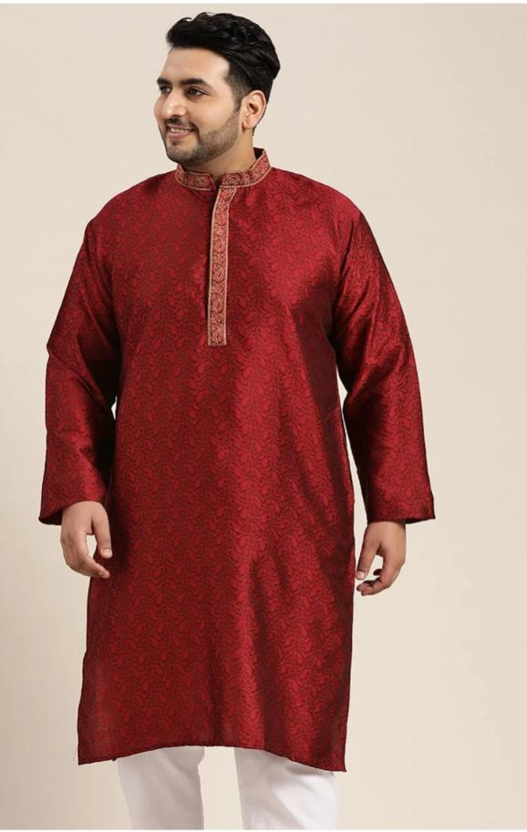 Men's Silk Blend Maroon Self Design Kurta and Pent in Germany