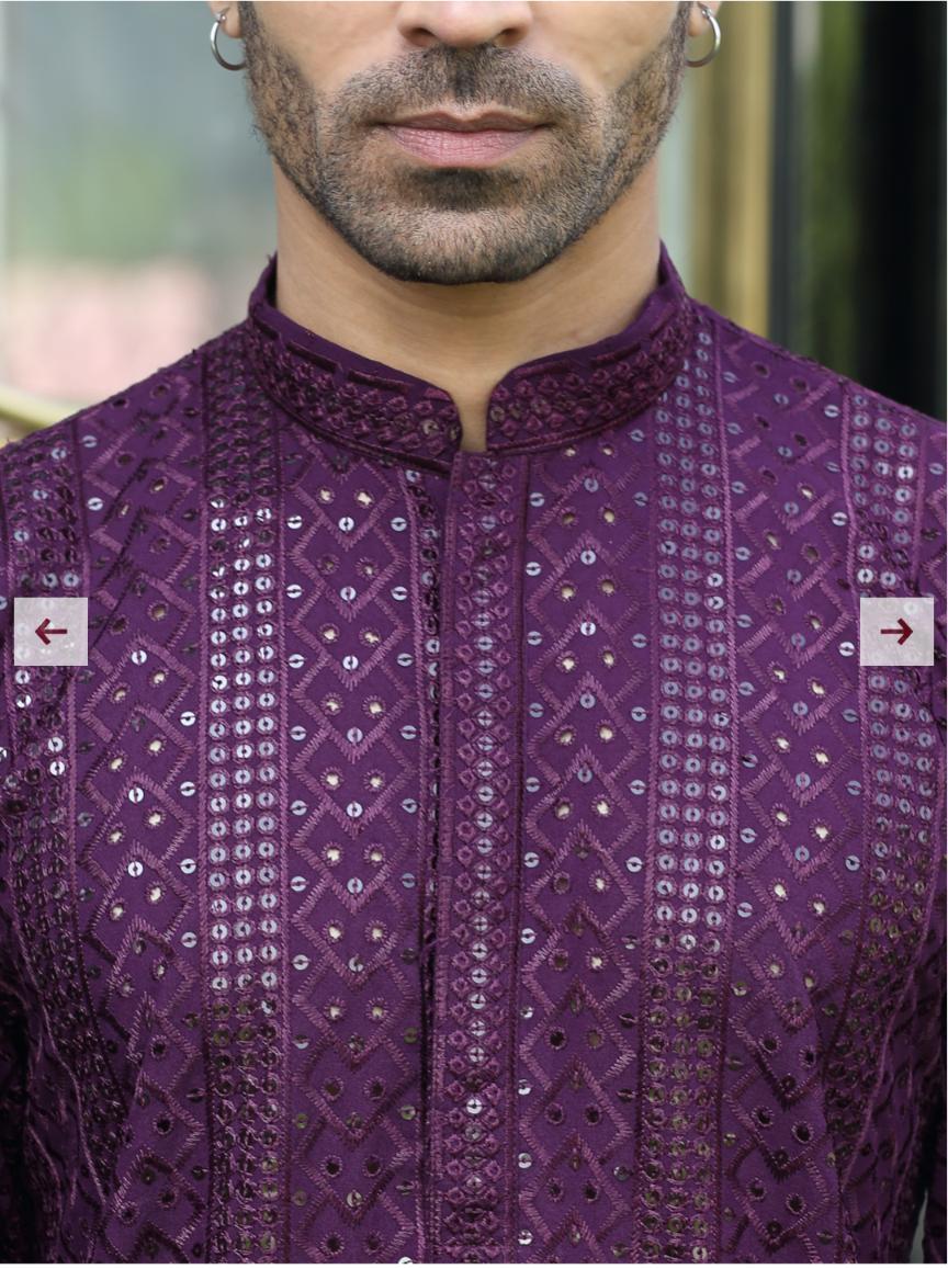 Silk Rayon Embroidered Sequinned Purple Kurta and Pyjama in Germany