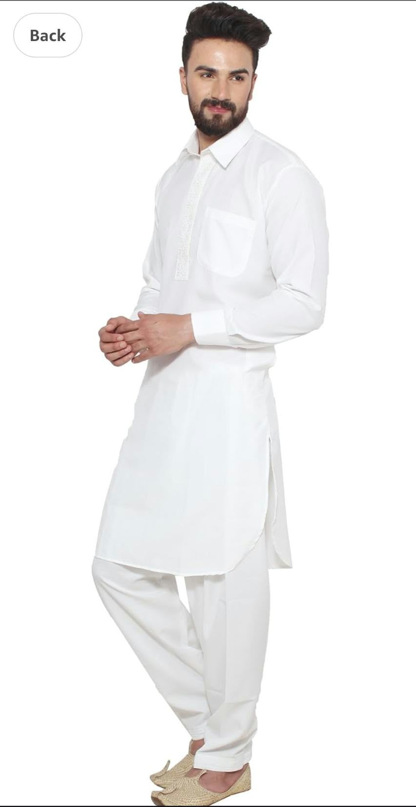 Men's White Cotton Blend Pathani Kurta Salwar in Germany
