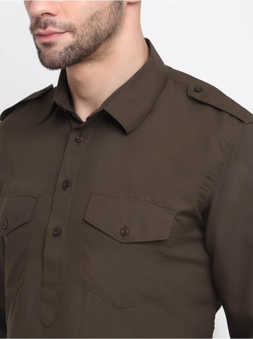 Men Cotton Brown Pathani Kurta with Trousers in Germany