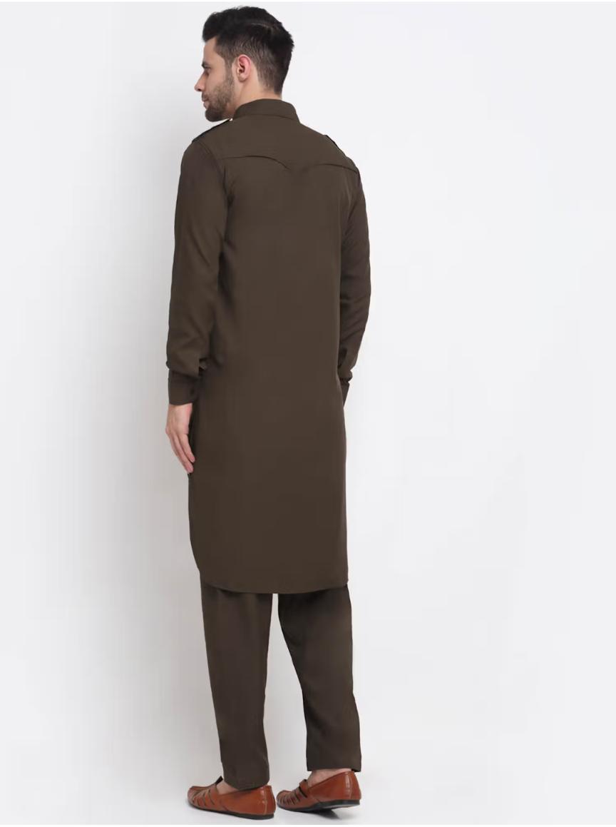 Men Cotton Brown Pathani Kurta with Trousers in Germany