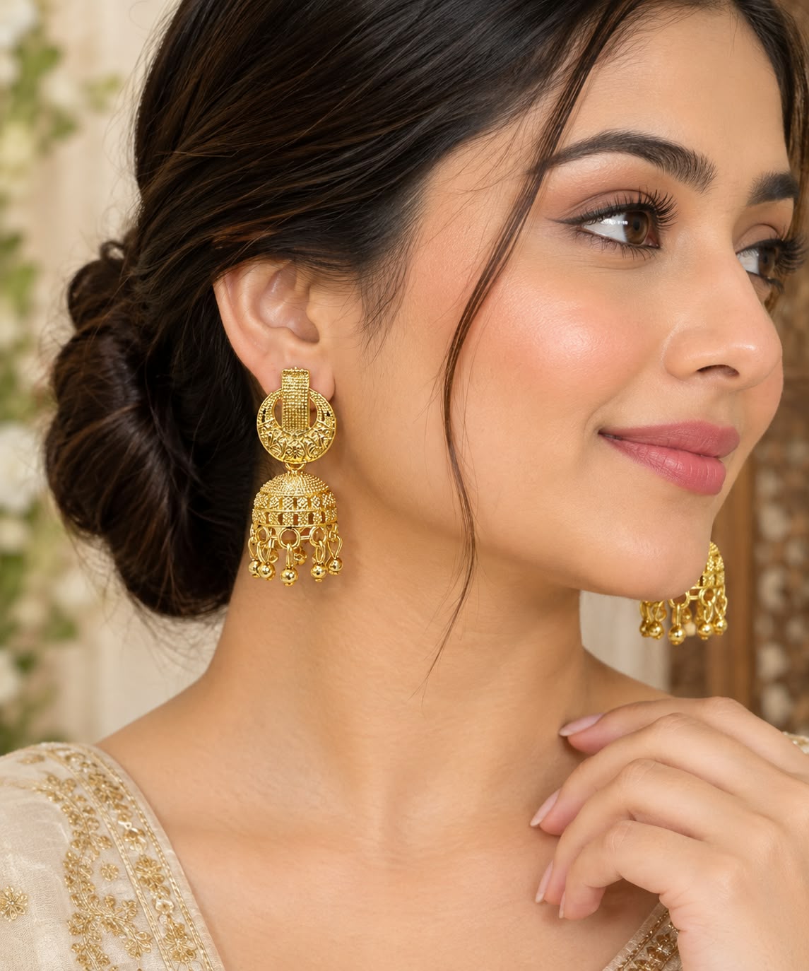 Traditional Gold-Plated Filigree Jhumka Earrings in Germany