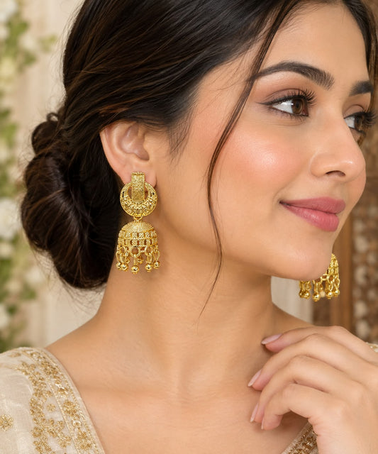 Traditional Gold-Plated Filigree Jhumka Earrings in Germany