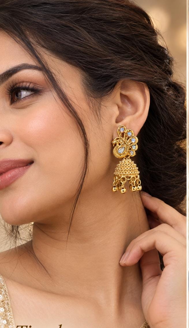 Traditional Gold-Plated Peacock Jhumka Earrings in Germany
