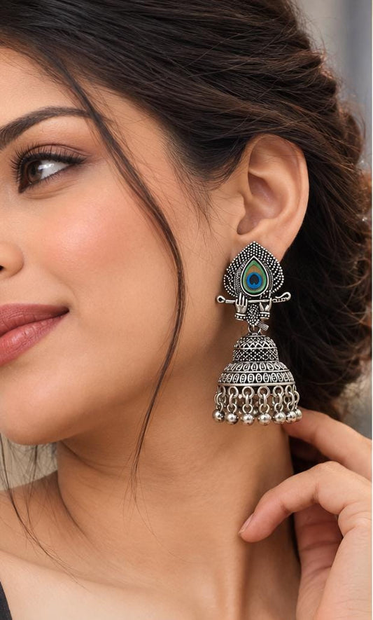 Traditional Indian oxidized silver jhumka earrings in Germany