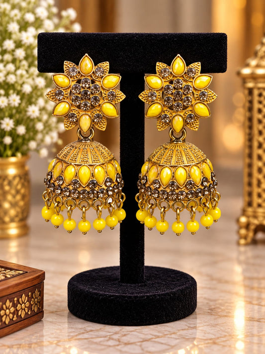 Vibrant Sunflower-Style Indian Ethnic Jhumki Earrings in Germany