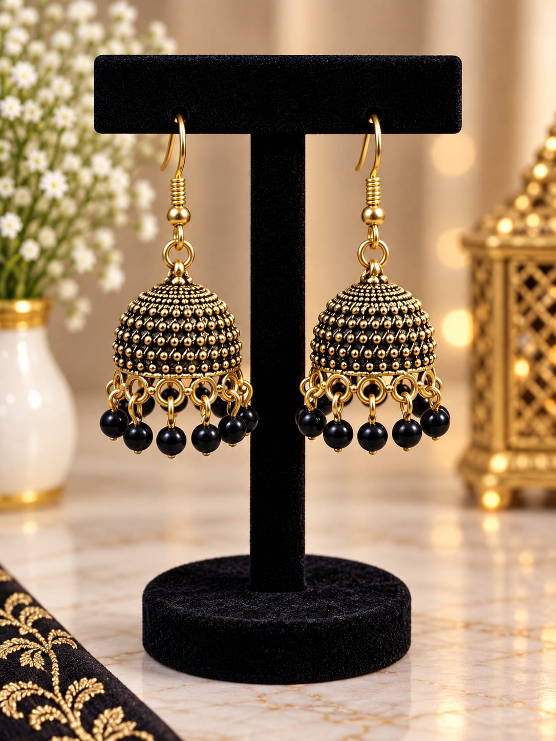 Traditional antique Black gold-plated jhumka earrings in Germany