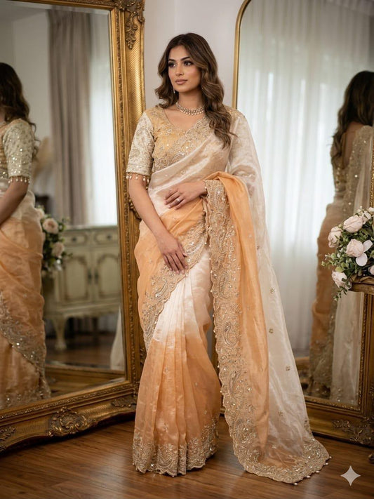 Shaded Ombre Designer Organza Saree and stitched Blouse in Germany