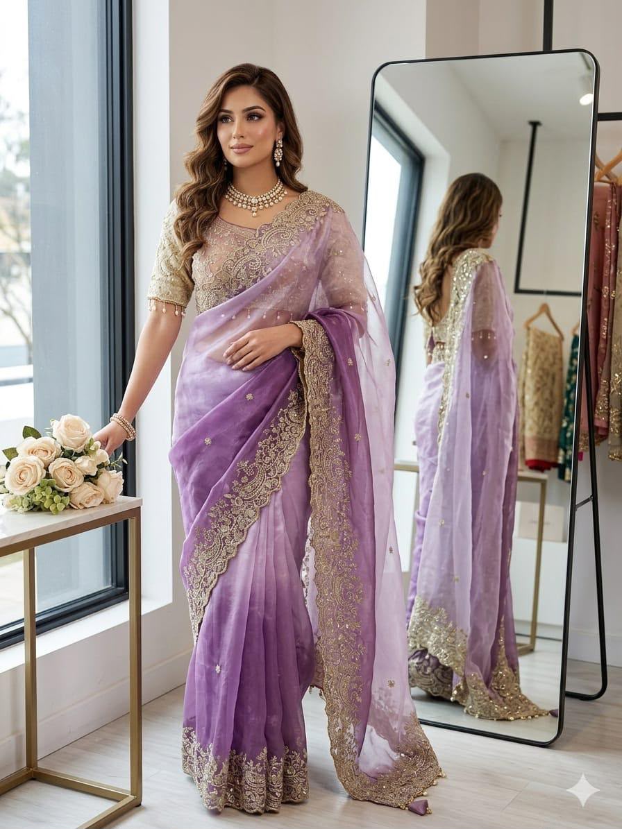 Shaded Ombre Designer Organza Saree and stitched Blouse in Germany