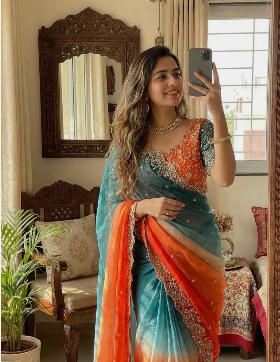 Shaded Ombre Designer Organza Saree and stitched Blouse in Germany