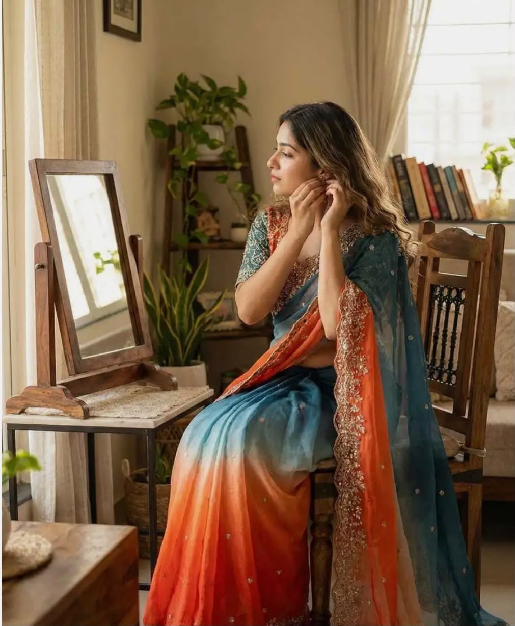 Shaded Ombre Designer Organza Saree and stitched Blouse in Germany