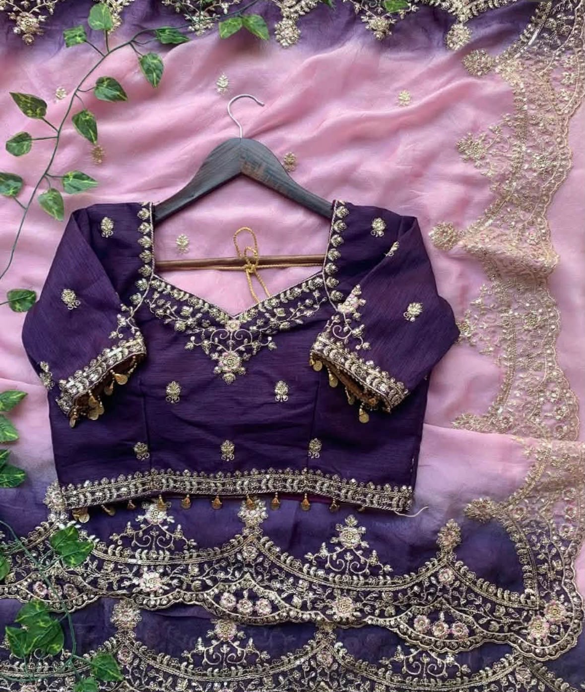 Pink and Purple Ombre Georgette Designer Saree with Heavy Embroidered Border and stitched Blouse in Germany