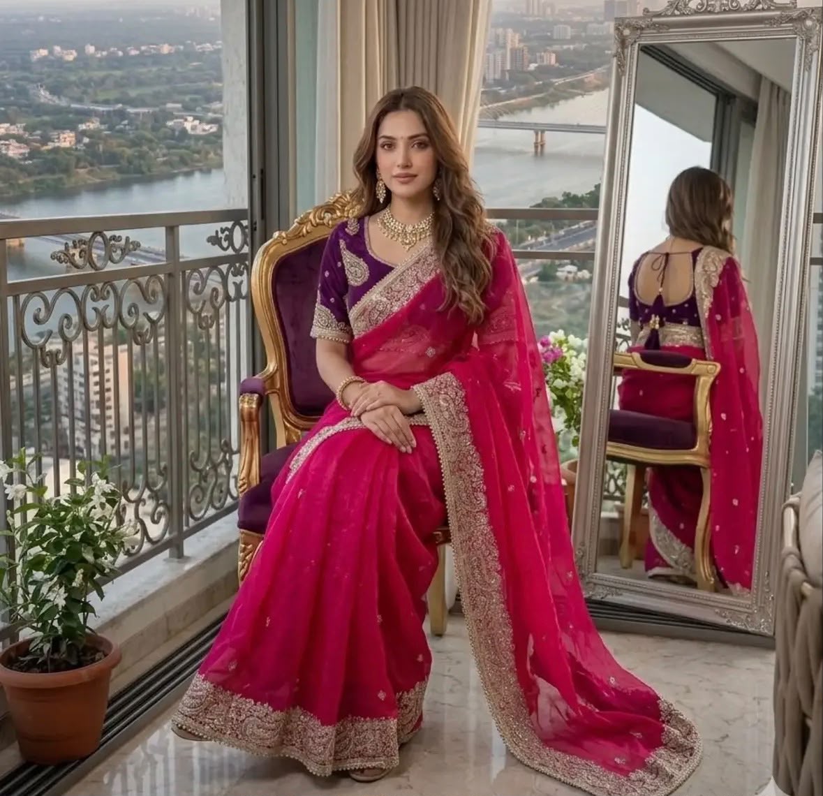 Royal Pink Festive Saree Elegance and stitched Blouse in Germany