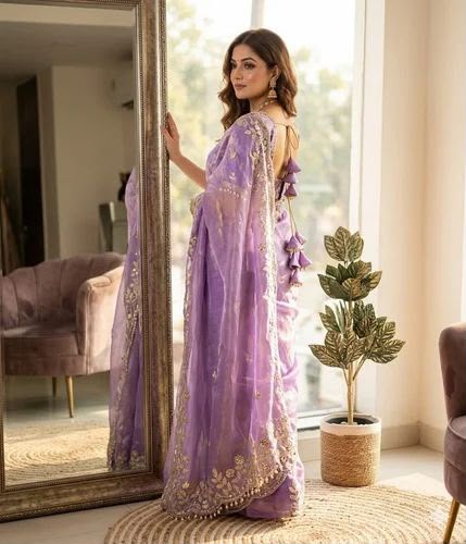 Purple Embroidered Organza Saree stitched Blouse in Germany