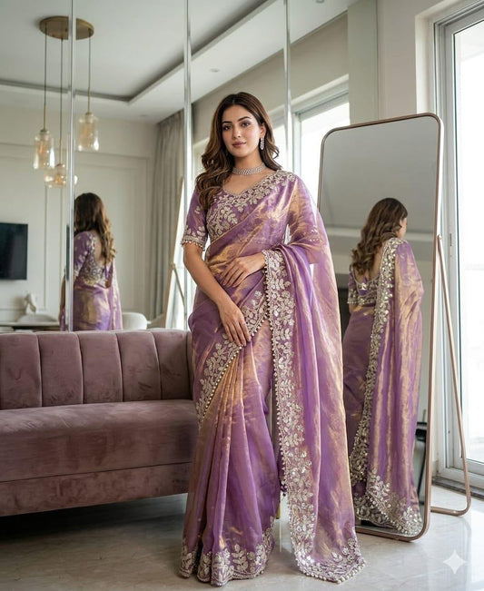 Purple Embroidered Organza Saree stitched Blouse in Germany