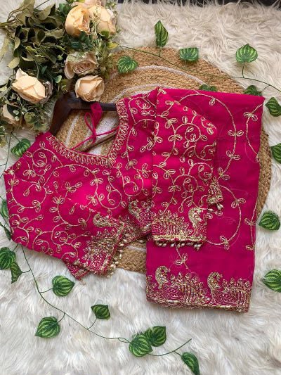 Elegant Pink Georgette Embroidered Party Wear Saree stitched Blouse in Germany