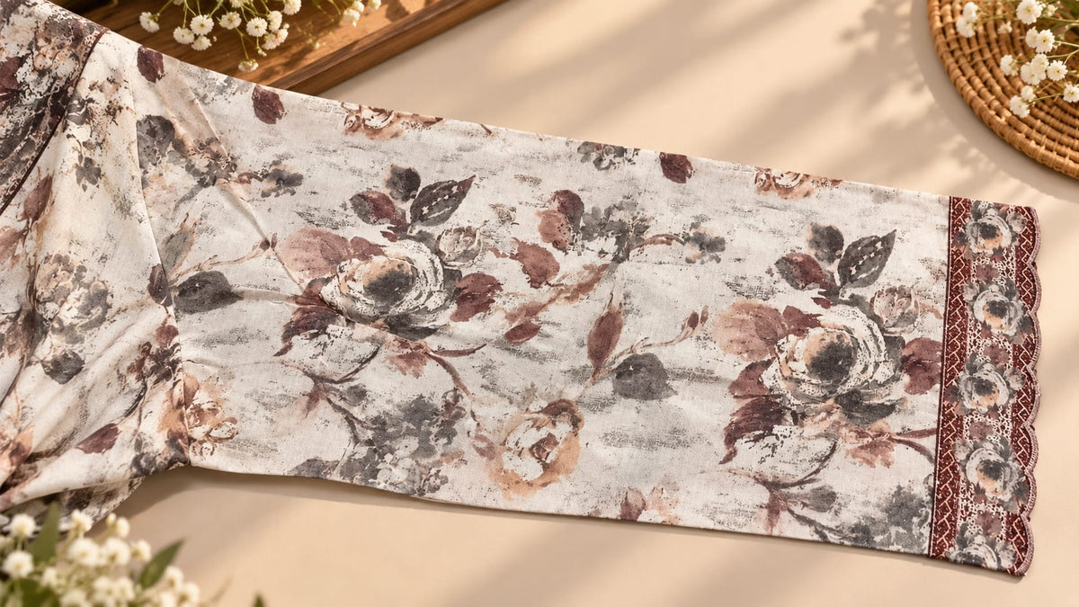 Cream Pure Cotton Floral Printed Suit Set in Berlin