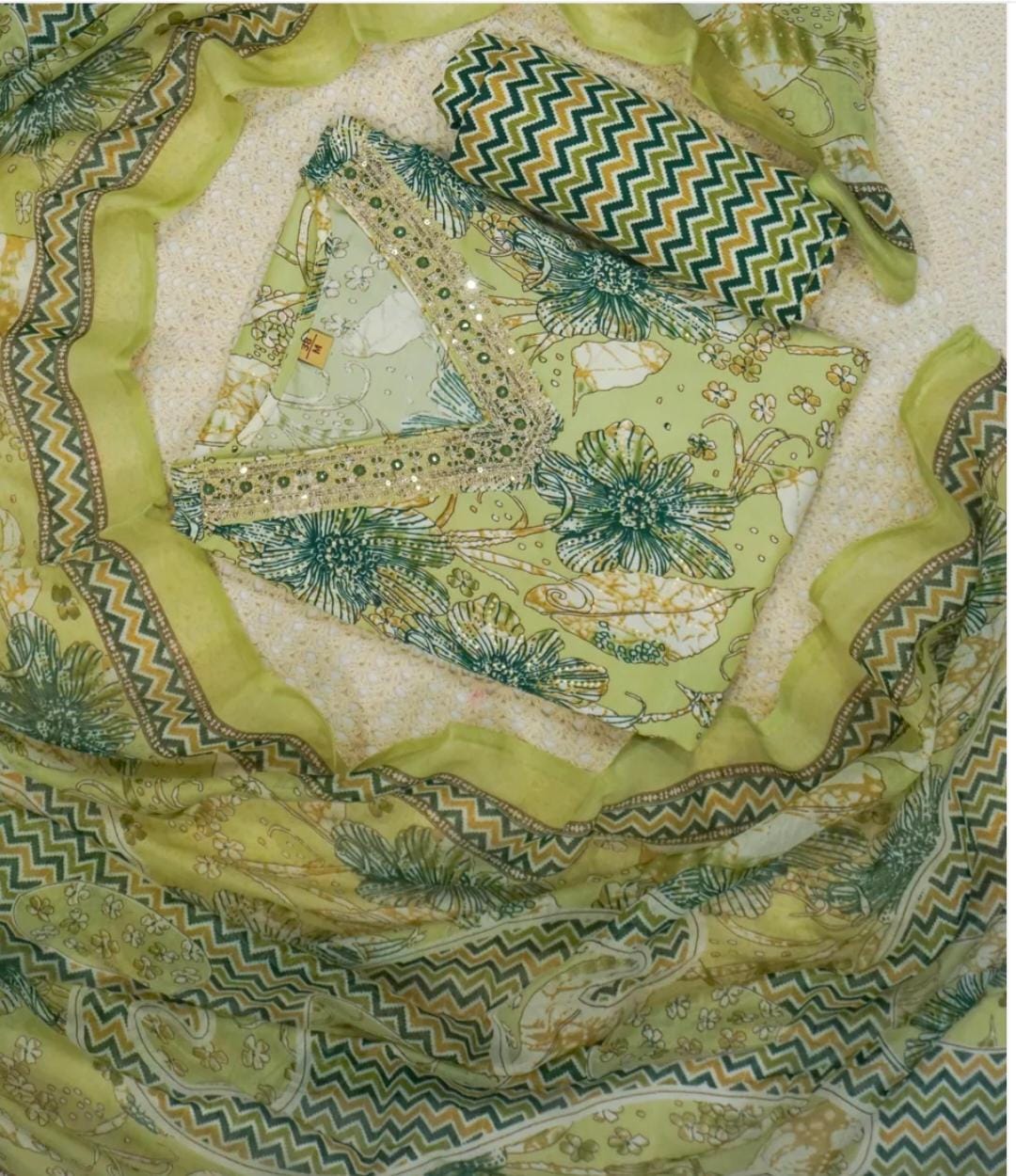 Cotton Palazzo set with golden zari embroidery work in neck portion in Berlin