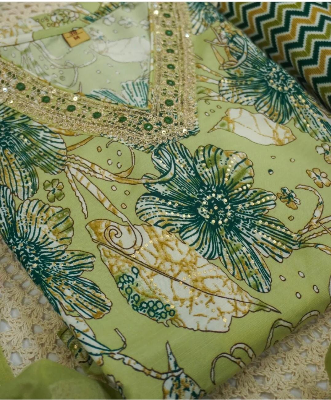 Cotton Palazzo set with golden zari embroidery work in neck portion in Berlin