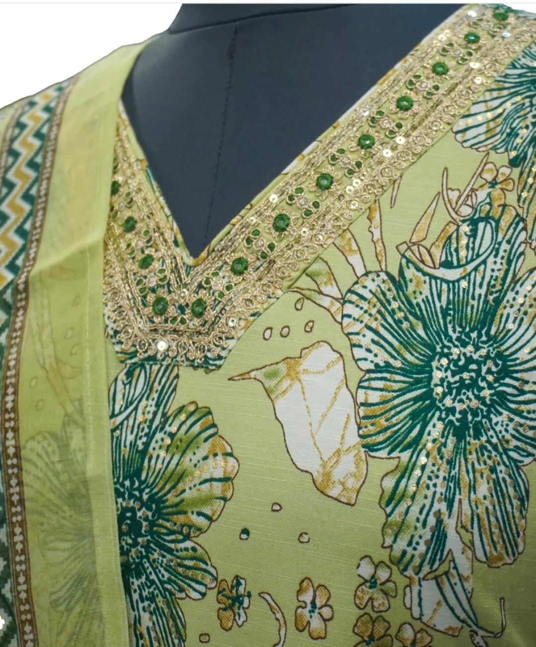 Cotton Palazzo set with golden zari embroidery work in neck portion in Berlin