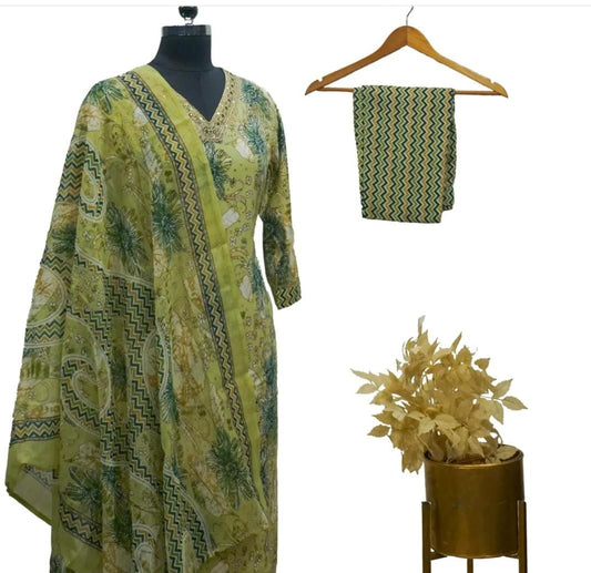 Cotton Palazzo set with golden zari embroidery work in neck portion in Berlin