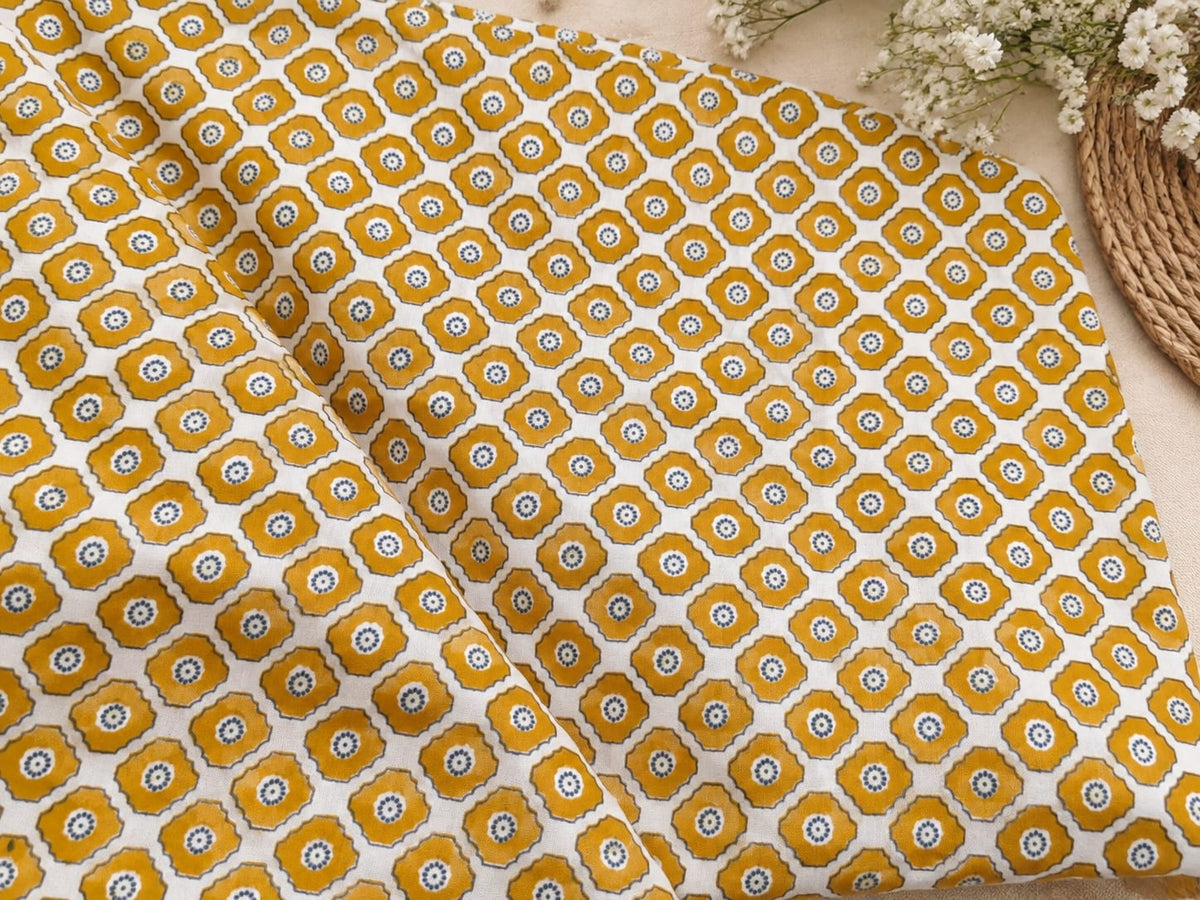 Mustard Floral Printed Cotton Blend Straight Suit Set with Dupatta in Berlin