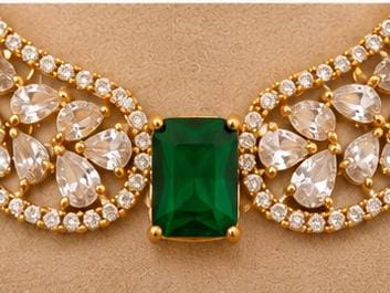 Elegant Emerald and American Diamond Choker Necklace Set in Germany
