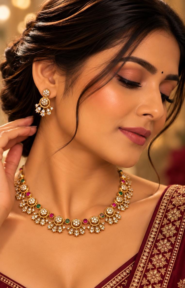 Elegant South Indian Bridal Look in Traditional Gold Kundan Jewellery in Germany