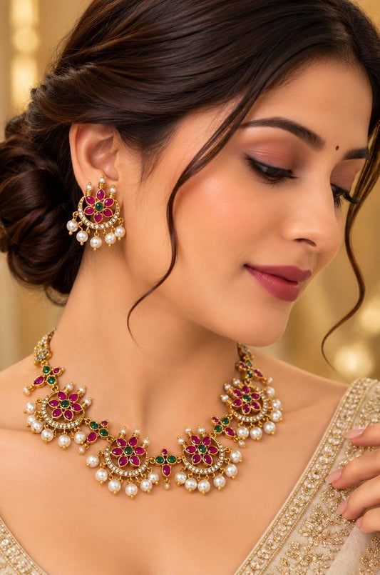 Traditional Indian Kemp and Pearl Bridal Jewelry Set in Germany