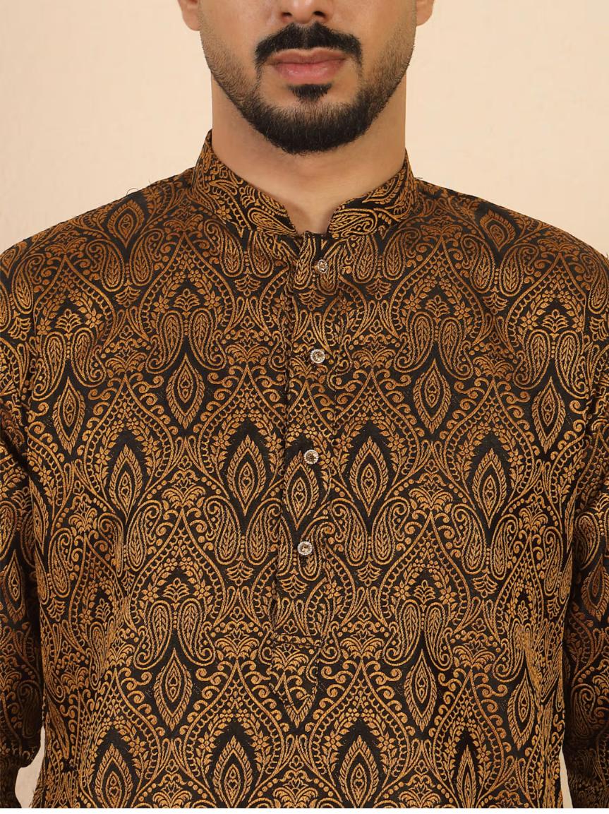 Ethnic Motifs Jacquard Rust Kurta with Pyjama in Germany
