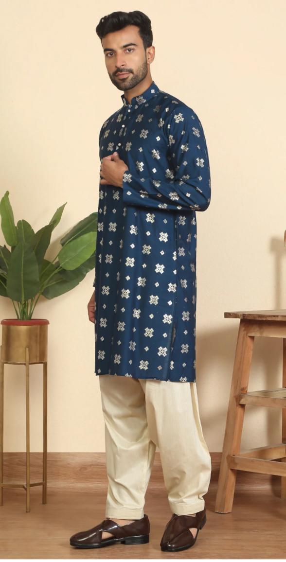 Men's Cotton Silk Printed Mandarin Collar Kurta and Pent in Germany
