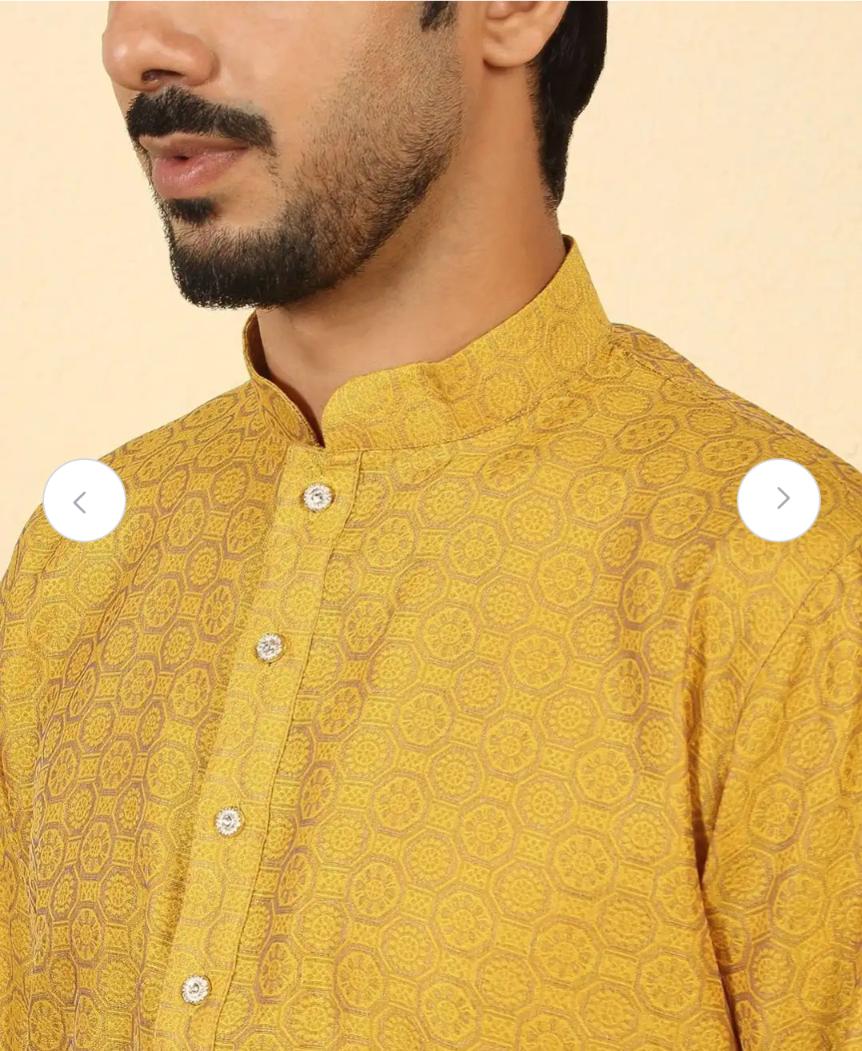 Men Mustard Ethnic Motifs Printed Silk Blend Kurta with Dhoti Pants in Germany