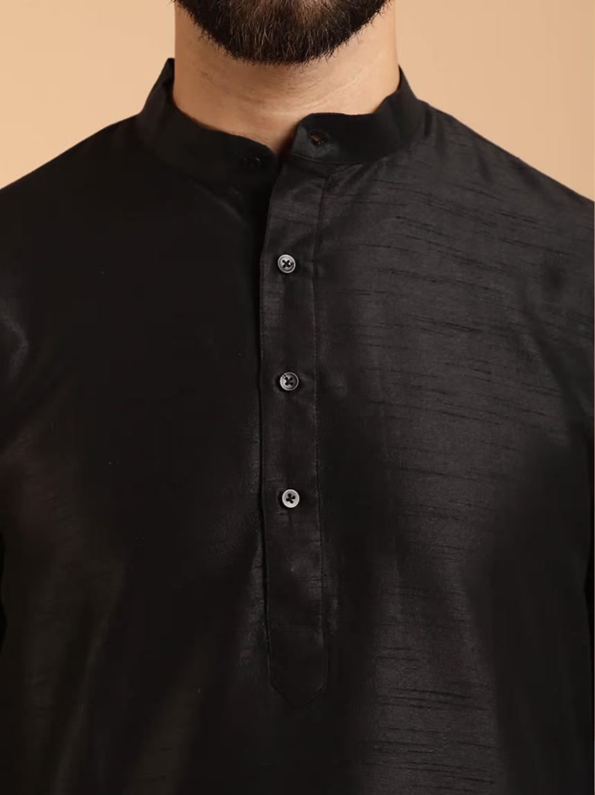 Mens Silk Blend Black Kurta Pyjama & Nehru Jacket in Berlin