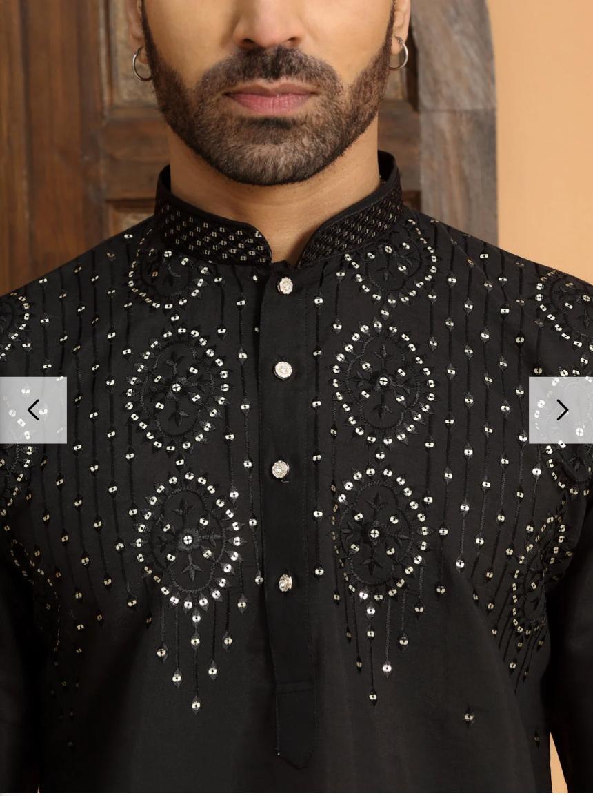 Cotton Silk Embroidered Sequins Work Kurta and Pyjama in Germany