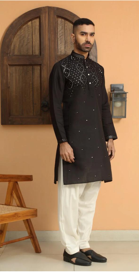 Cotton Silk Embroidered Sequins Work Kurta and Pyjama in Germany
