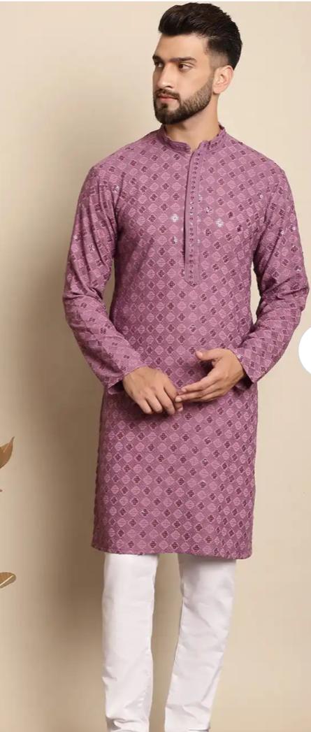 Geometric Embroidered Regular Thread Work Pure Cotton Kurta with Churidar in Germany