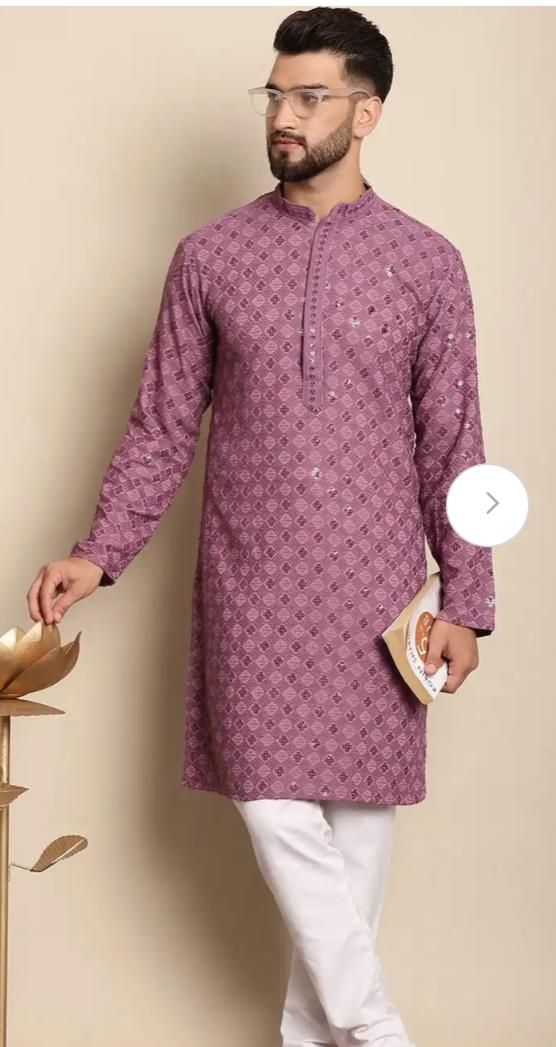 Geometric Embroidered Regular Thread Work Pure Cotton Kurta with Churidar in Germany