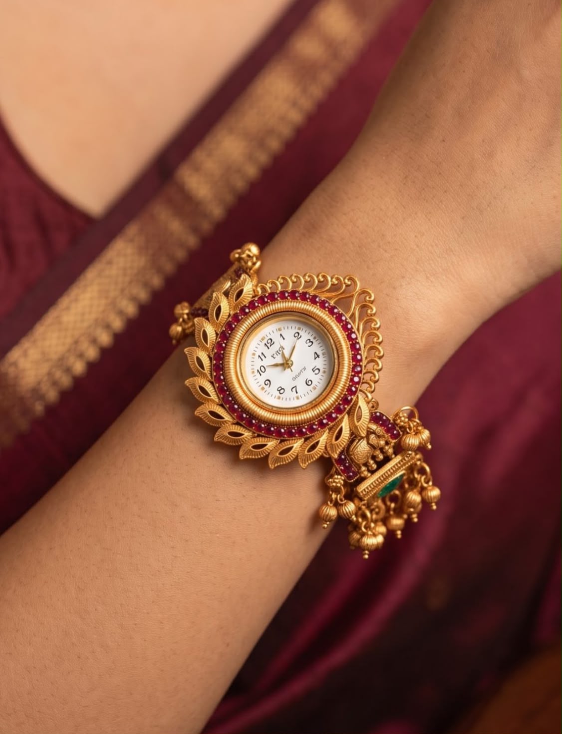 Traditional Kundan & Ruby Embellished Kada Watch in Berlin