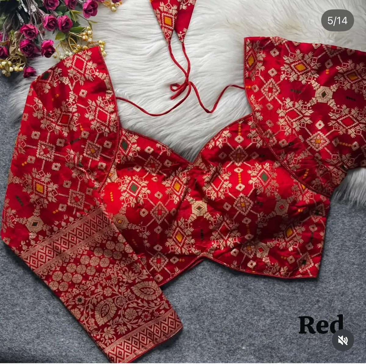 Banarasi Red silk full sleeves blouse in Germany