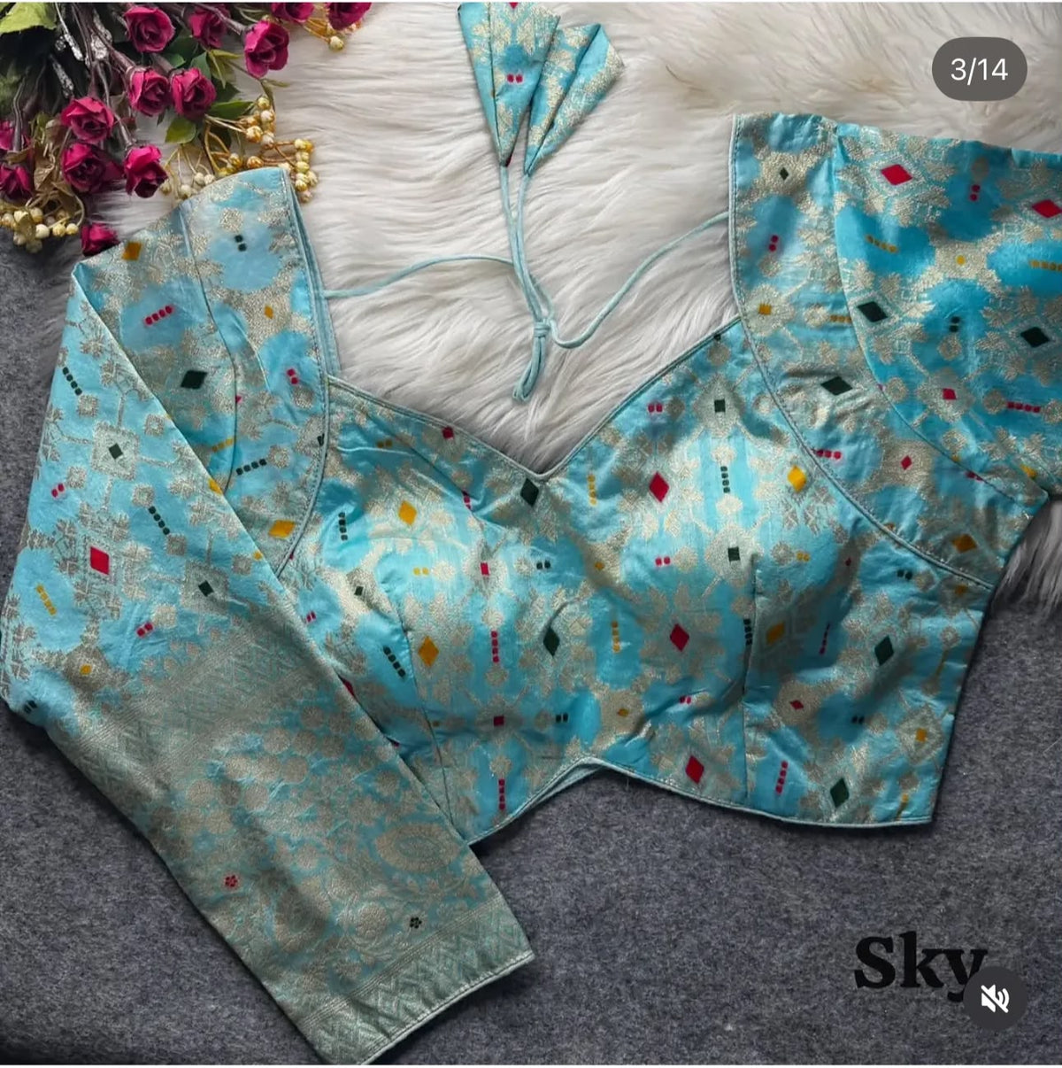 Banarasi Skyblue silk full sleeves blouse in Germany