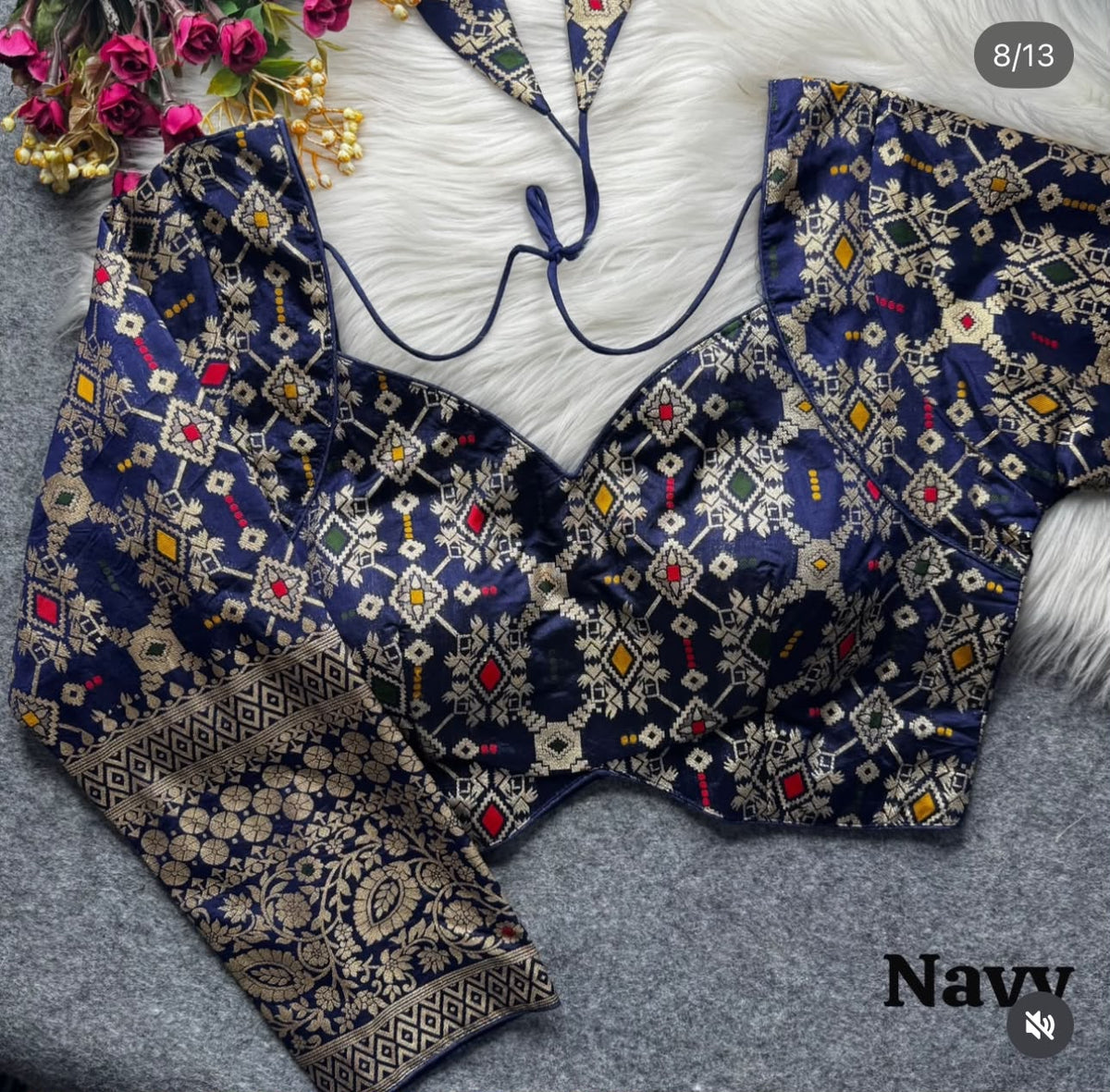 Banarasi Navy blue silk full sleeves blouse in Germany
